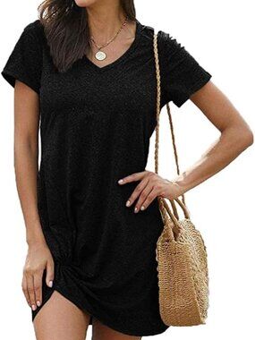 Locryz Women's Summer Twist Knot Tshirt Dresses Casual Loose Dress V Neck Short